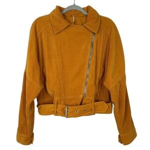 Free People Slouchy Corduroy Dolman Moto Jacket Sand Mustard Small Full Zip